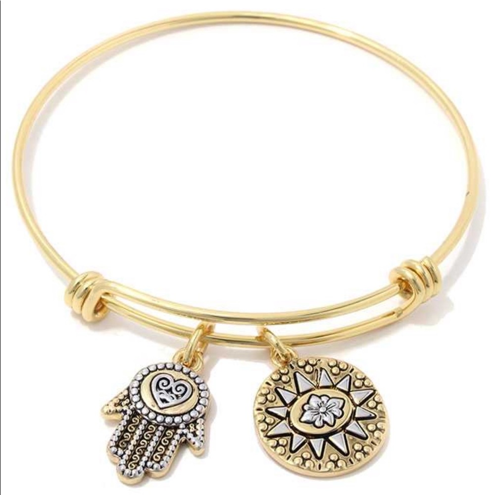 Hamsa Hand Sun Charm Metal Bangle Bracelet
